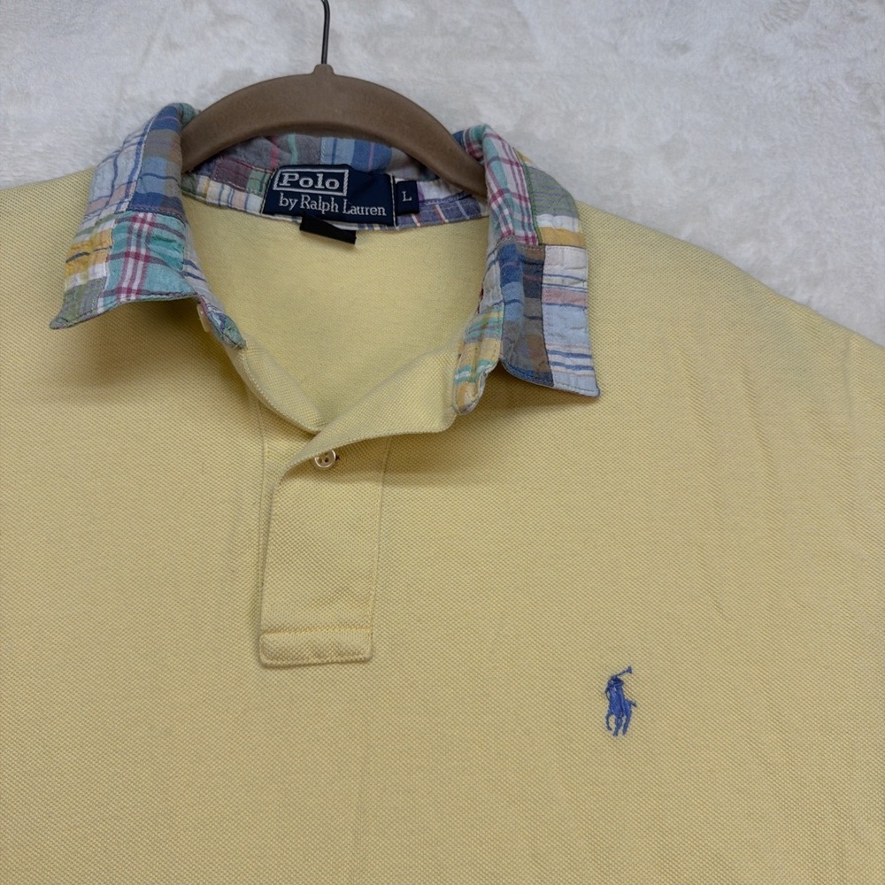 Polo Ralph Lauren Polo‎ Shirt Mens Large Yellow Madras Collar Preppy